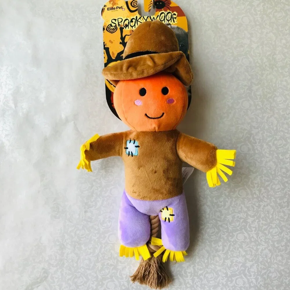 Elite Pet Spookywoof Scarecrow Halloween   Squeaky Dog Toy 12”